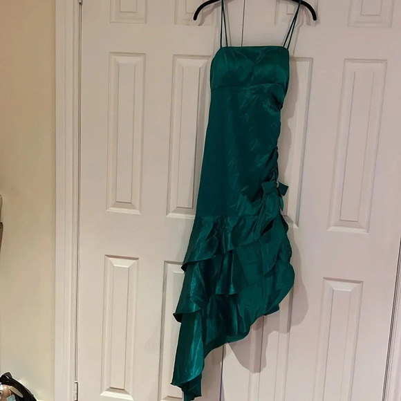 Vintage Blondie Nights Sexy  Hollywood Satin emerald green Runway dress - Picture 7 of 16
